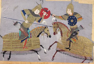 Two Warriors on Horseback in Combat, School of Tabriz, c.1480